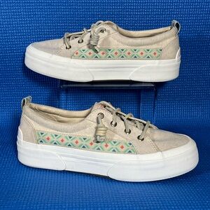Sperry Women's Beige Casual Southwestern Aztec STS87010 Boat Shoes Size 7.5
